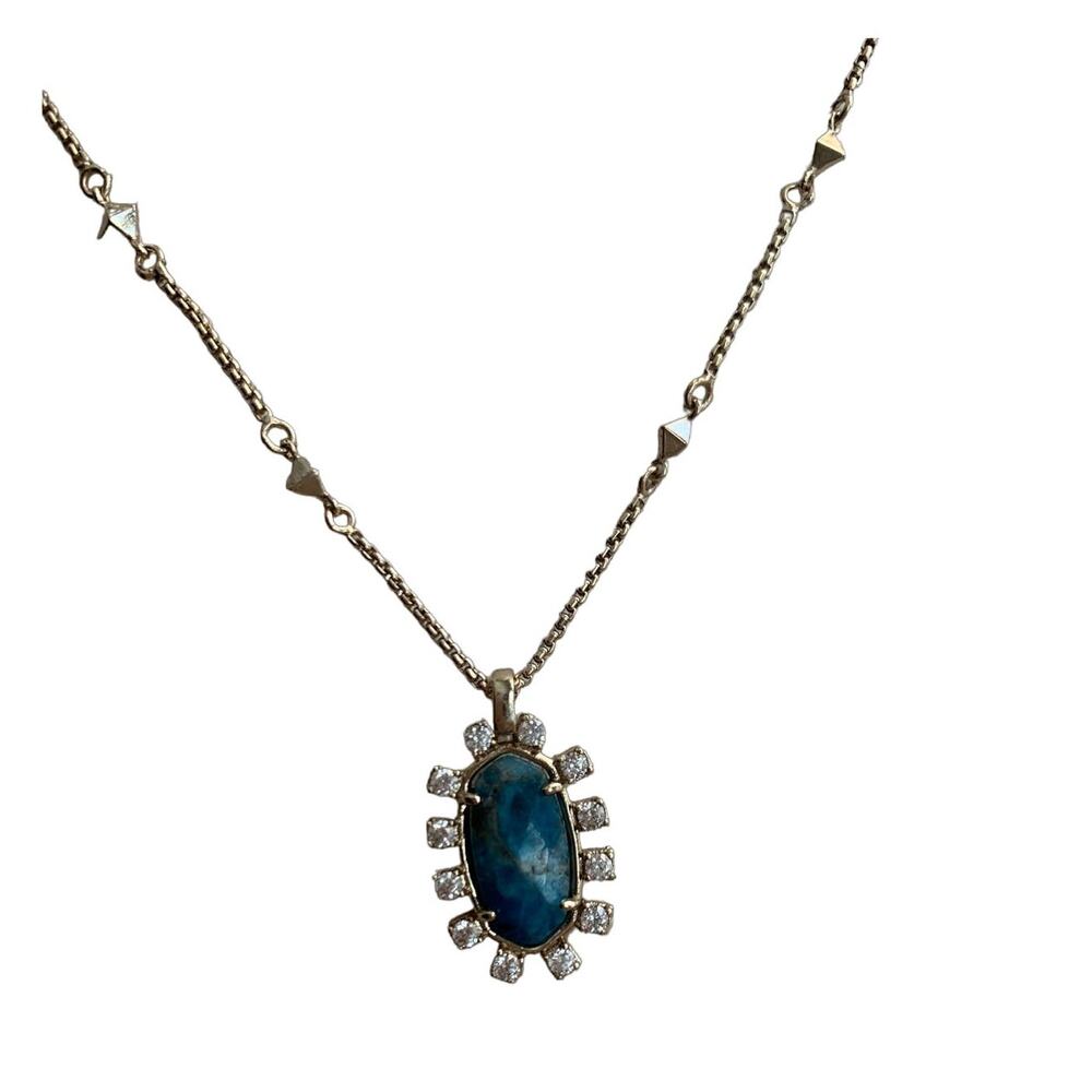 Kendra Scott Brett Aqua Apatite silver adjustable slide necklace